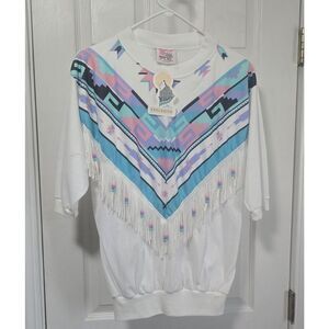 Vintage Hazelwoods Southwestern Shirt Womens L Beads Fringe Western Rodeo NEW